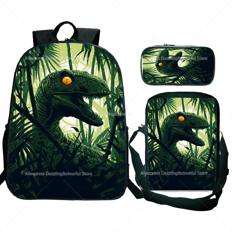 3pcs Set Dinosaur Backpack Dragon Mochila Anime Cartoon Bag Men 3D Schoolbags Animals Knapsack Teenager Gifts