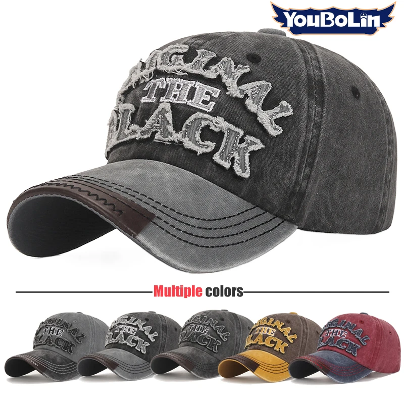 

Cotton coated washed baseball cap embroidered patch BLACK letters spring and autumn hat