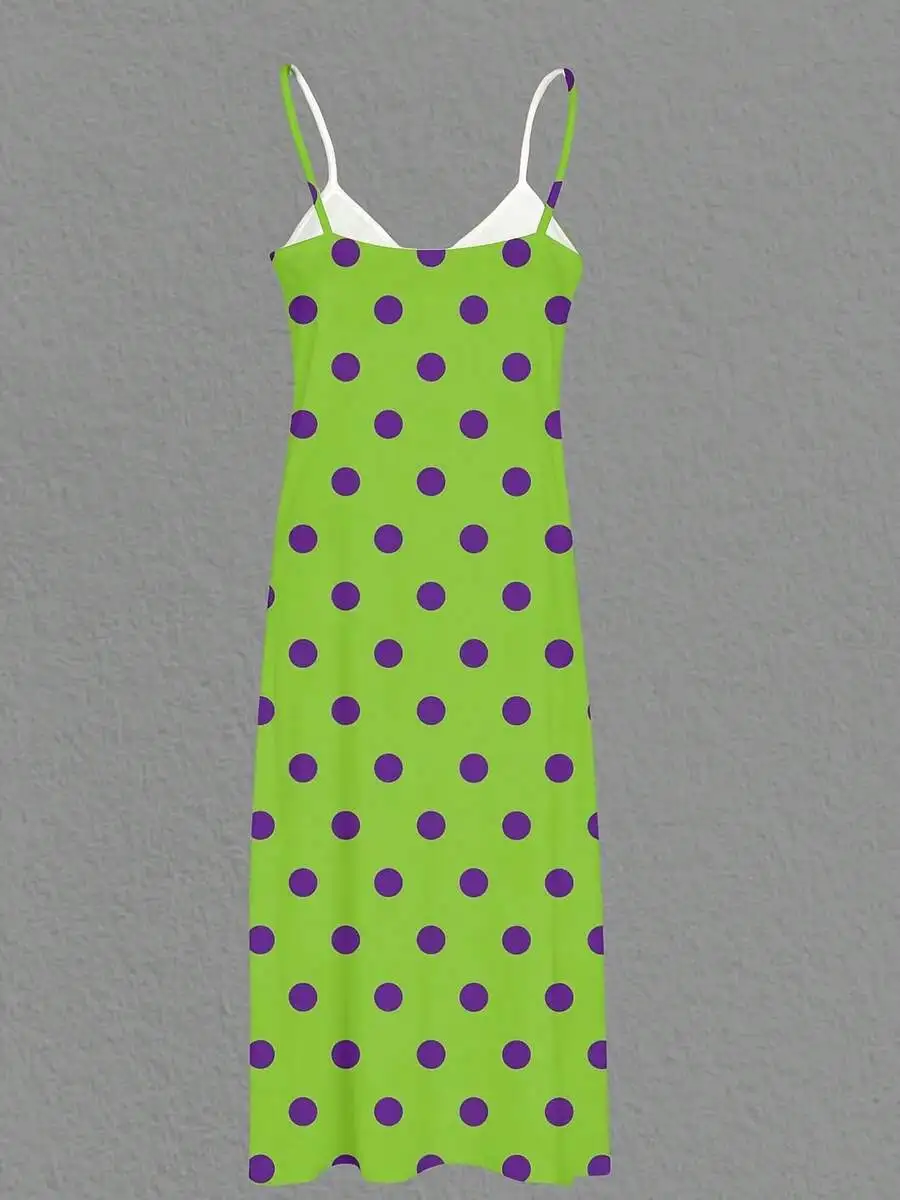 

Women Sleeveless Maxi Dress Green Purple Polka Dot Print Summer Beach Vacation Outfit