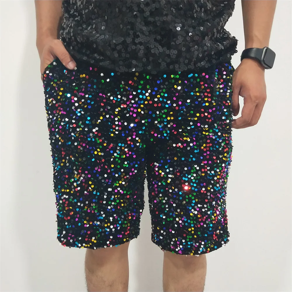 

Men's Shorts Nightclubs Black Sequins Bars DJ Leisure Stage Costumes Slim Fitting Fashionable Singer Stage Performance Costumes