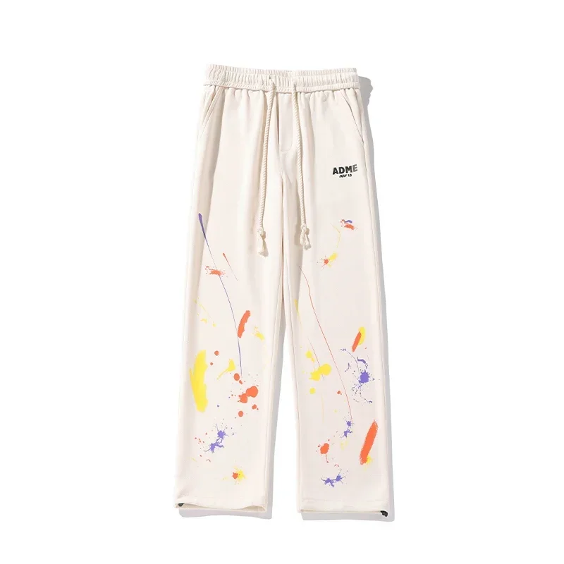 

Korean Graffiti Print Sports Wide Leg Pants for Men in Spring, Fashionable Street Loose Fit, Oversized Casual Straight Leg Pants