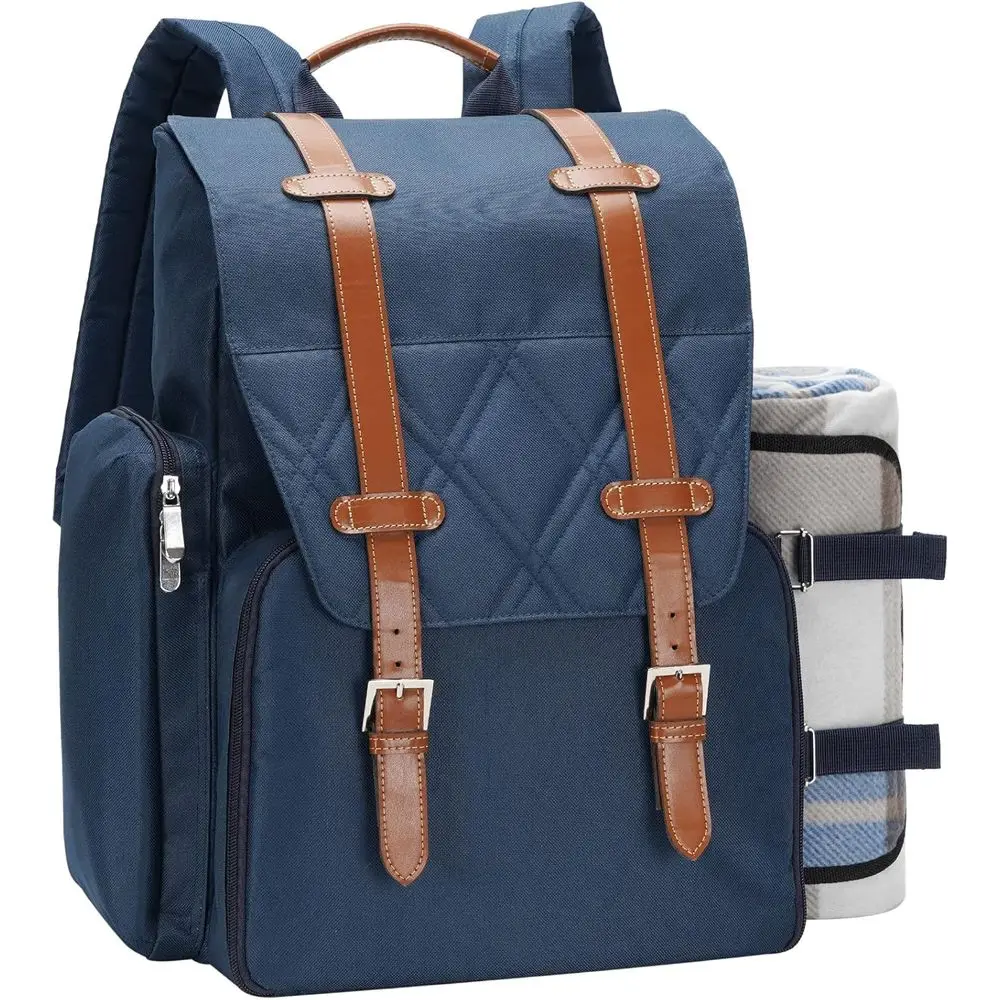 

4-Person Picnic Backpack with Insulated Cooler, Basket Set, Wine Pouch, Waterproof Blanket, and Cutlery - Ideal for Outdoor Acti