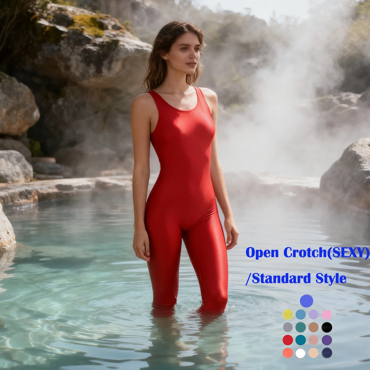 MJINM Women Glitter Ultrathin Elastic Vest Calf-length Swimwear Sporty Gym Tights Jumpsuit Bodysuit Catsuit Playsuit Hot Spring