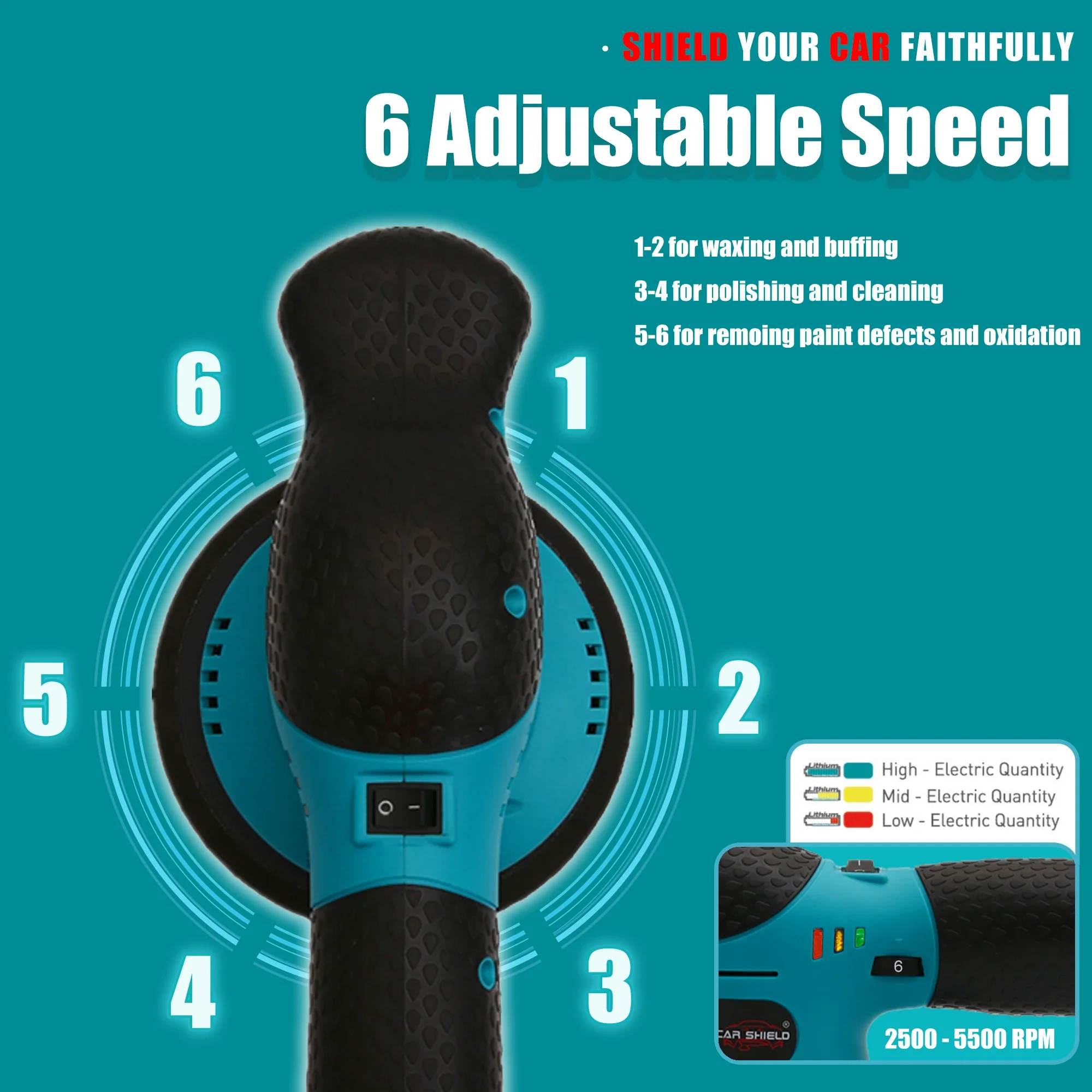 Polerka Samochodowa Car Shield Buffer 6 Calowa Mini 9mm 12V DC Elektryczna Bezprzewodowa Polerka DA z Akumulatorem do Polerowania