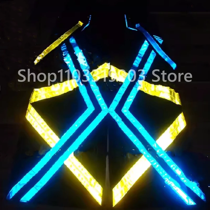 Unisex Blue Yellow Reflective Strip Night Vision Pants Shuffle Ghost Dancing Pants Luminous Death Trousers Teens Clothing New