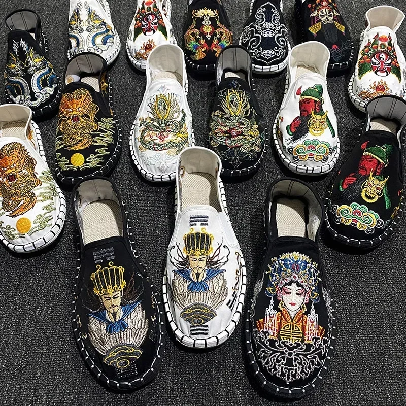 

Cloth Shoes Embroidery Flower Social Guy Male Moccasin-Gommino Student Casual Shoes Fashion National Chinese Style 2024