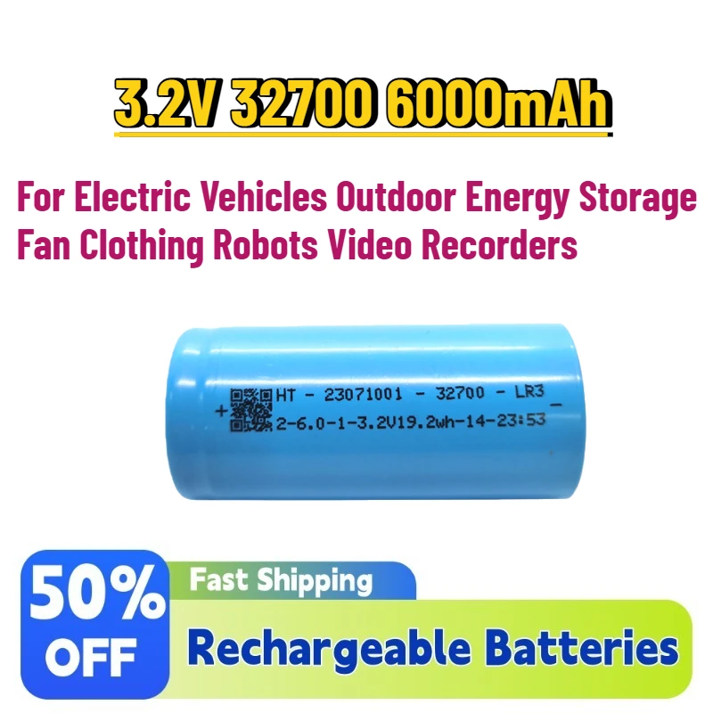 

3.2V 32700 6000mAh 5C Power LiFePO4 Battery for Electric Vehicles Outdoor Energy Storage Fan Clothing Robots Video Recorders