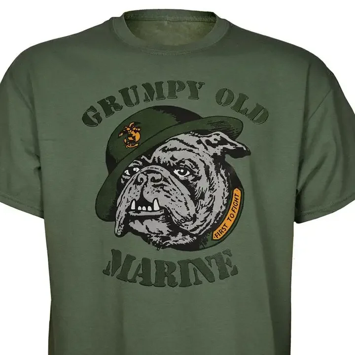 Grumpy Old Marine. US Marine Corps Bulldog T-Shirt 100% Cotton O-Neck Summer Short Sleeve Casual Mens T-shirt Size S-3XL