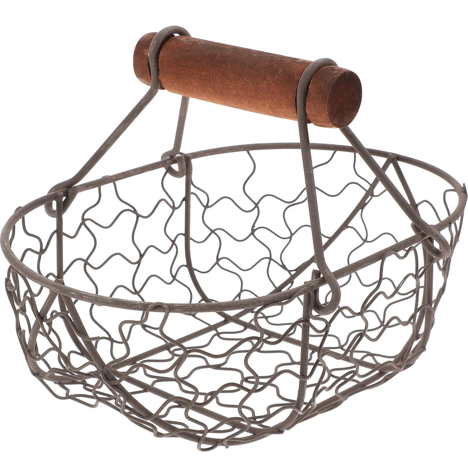 

Rustic Metal Wire Storage Basket With Wooden Handles Large Capacity Kitchen Organizer For Fruits Vegetables Eggs Fruit