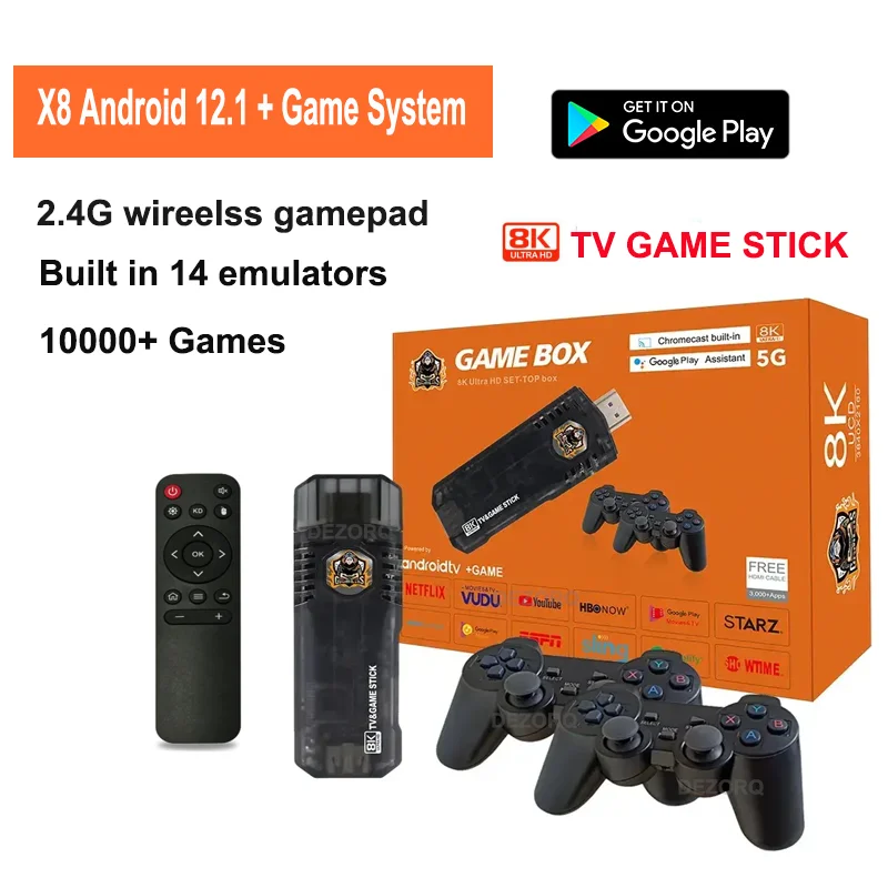 X8 Game Stick 4K Dual System Mini TV Video Game Consoles 10000 Retro Games For PS1 PSP Android TV Stick for Netflix Youtube