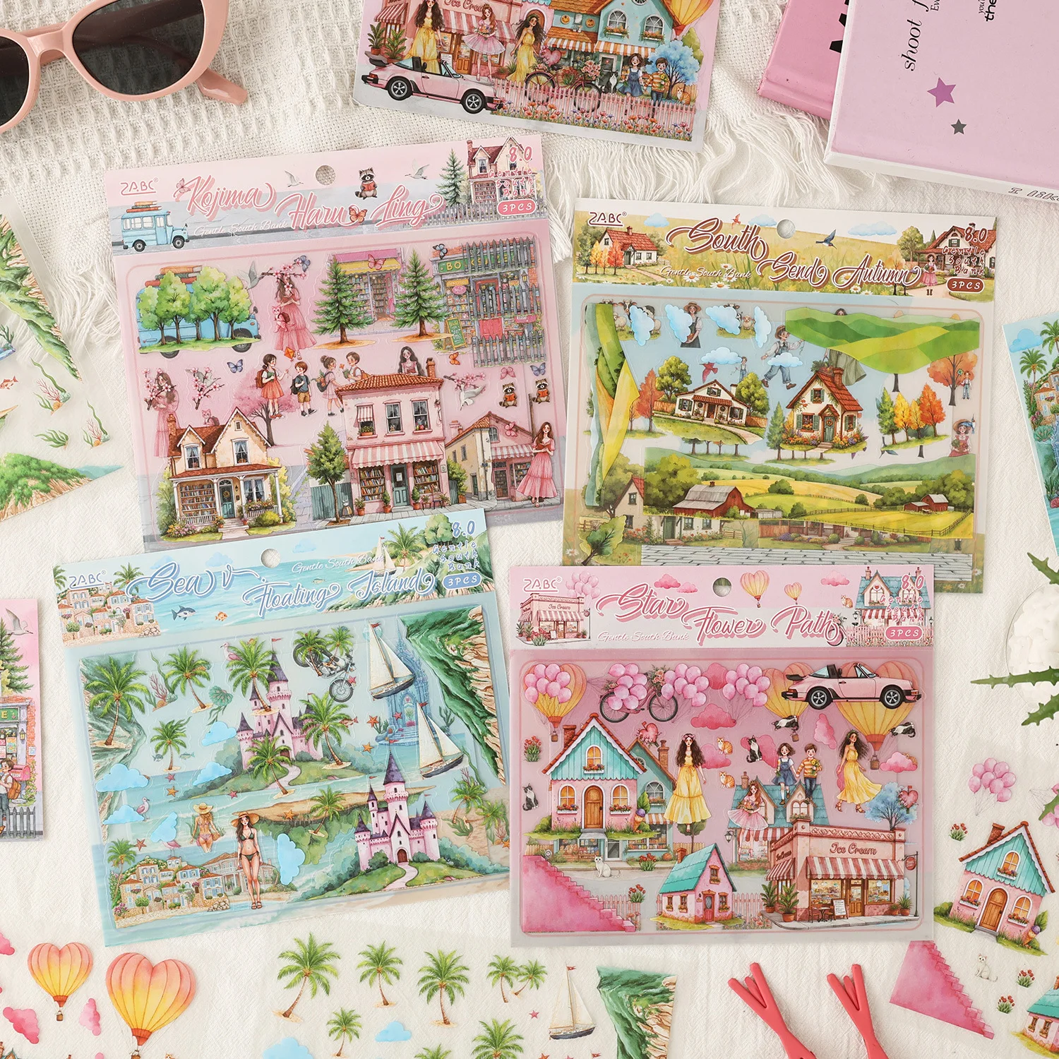 3D Dimensional Scene Stickers with Gentle South Bank Theme for Creative DIY Building Adhesive Scrapbooking Crafts