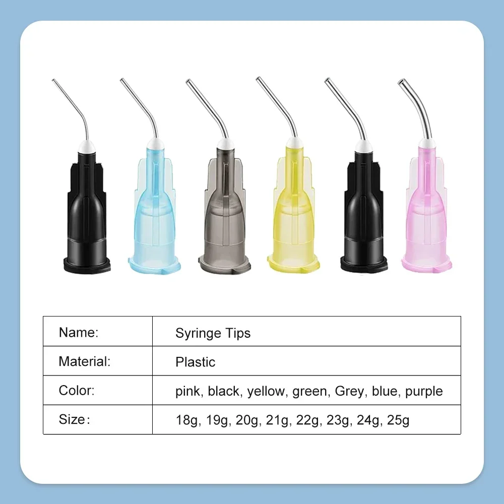 XYSZ 100Pcs/Bag Pre Bent Dispensing Tip Etchant Resin Flow Composite Needle Tip Disposable Applicator Acid Reagent Syringe Tip