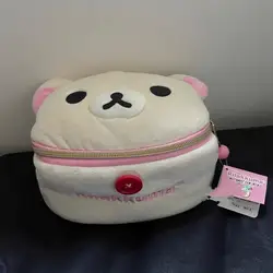 New Kawaii Cute Rilakkuma Wash Bag Plush Oval Three-Dimensional Makeup Bag Portable Storage Bag Cartoon Ins Gift For Girls