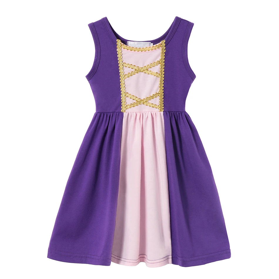 Sunmmer Girls Dress Sleeveless Patchwork Princess Dress Casual Belle Moana Daily Vestidos Children Clothing Pajamas Sweet Girl