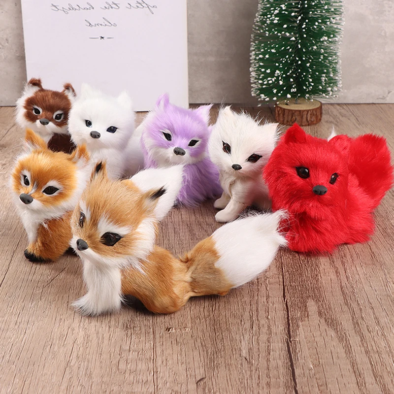 8.5cm Heigh Cute Mini Simulation Animal Foxes Plush Decor Toy Doll Model For Children Kids Gift Home Office Desktop Decor