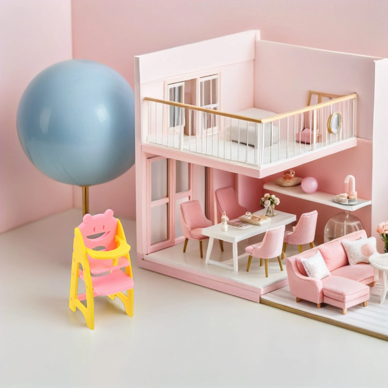 Baby High Chair Blue 1:12 Scale Miniature Dollhouse Furniture Pretend Play Infant Dining Chair For Role Play Activities