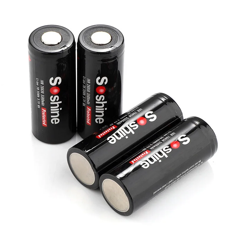 2PCS/LOT Soshine 3.7V 5500mAh 26650 Battery Protected Rechargeable Li-ion Batteries Cell with Battery Box Case