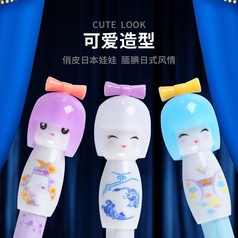 ปากกาหมึกเจลตุ๊กตาญี่ปุ่นสดใสขนาดเล็กการ์ตูนกระดิ่งเด็ก12-120ชิ้นสำหรับเขียนปากกาหมึกม้วนสีดำขนาด0.38มม.