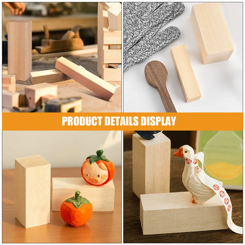 6Pcs Basswood Unfinished Wooden Blocks Natural Texture for DIY Craft Painting Carving Wooden Rectangular Pieces