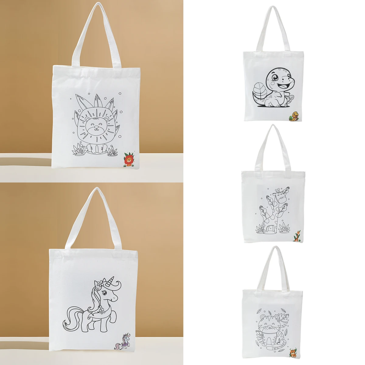 

Cartoon Animals Canvas Bag Large Capacity Birthday Party Decor Tote Bag Dinosaur Unicorn Shoulder Bag Favors Party Supplies