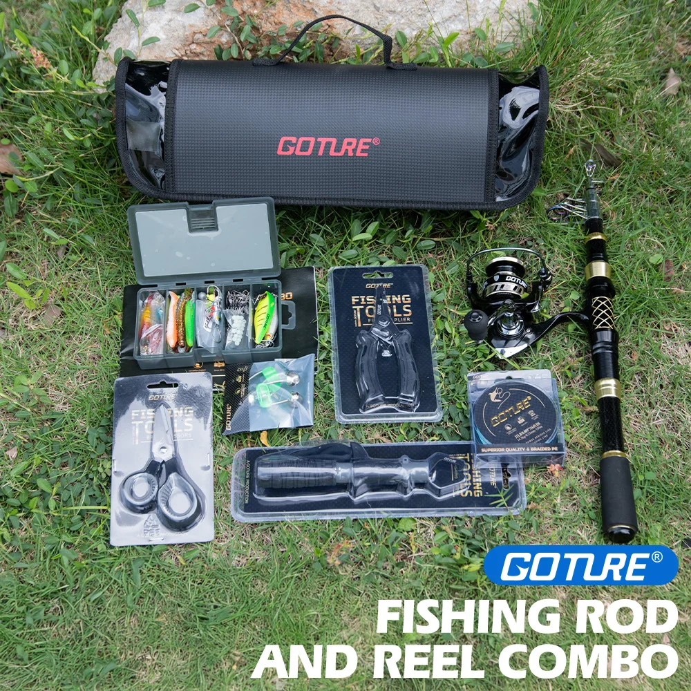 

Goture Fishing Telescopic Rod and Reel Combos,1.8M-2.7M Telescopic Fishing Pole,5.2:1 Spinning Reel Line Lures Set with Bag