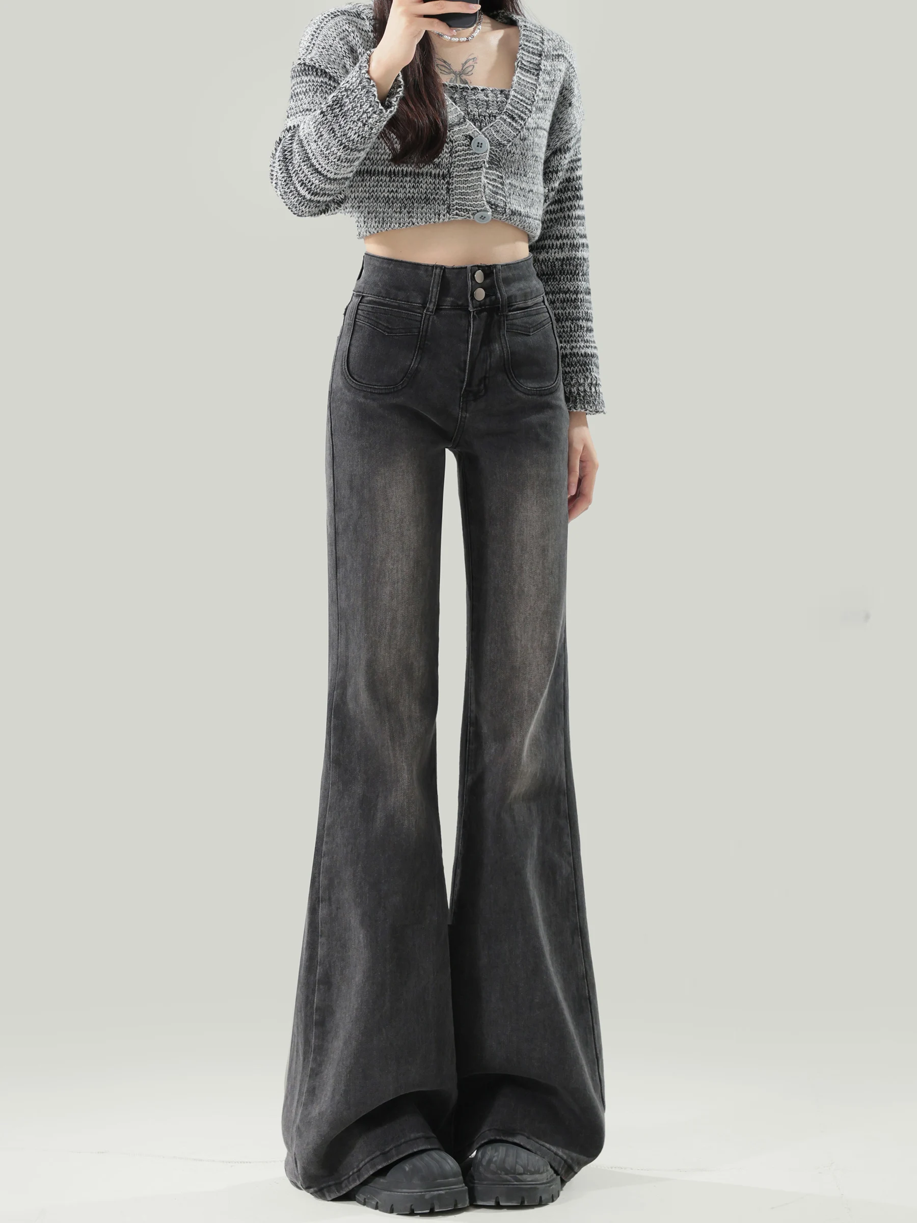 

American Style High Waist Wide Leg Jeans Women's Spring Autumn New plus Size Fat MM Slimming Flared Pants Casual Zipper