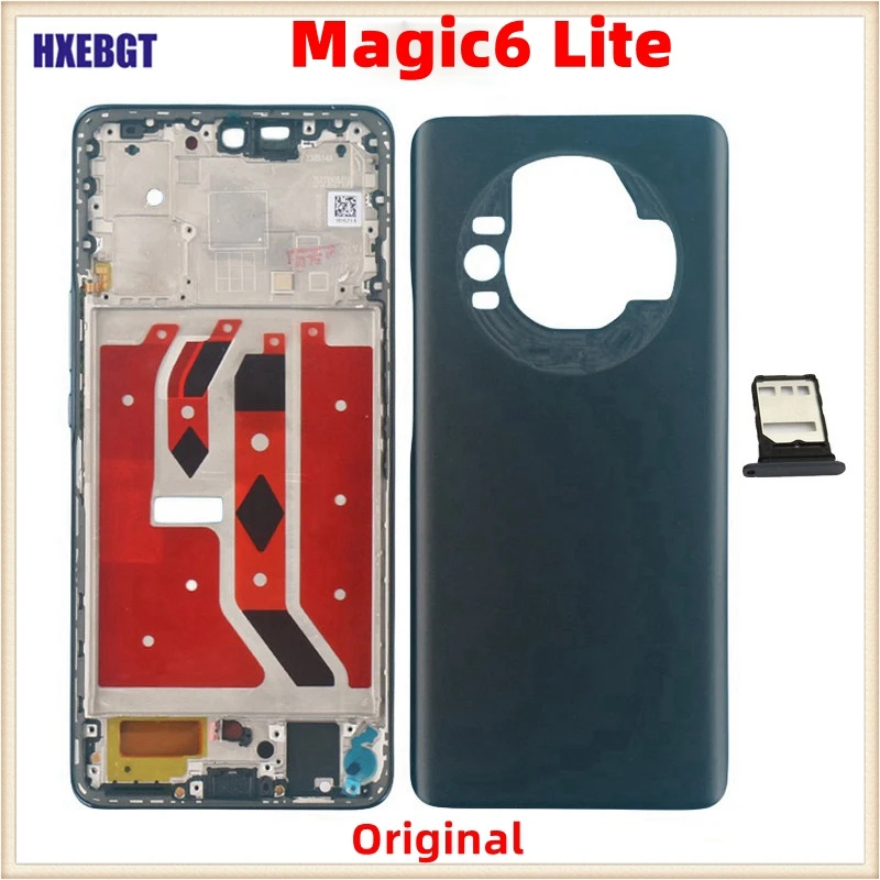 For Honor Magic6 Lite Middle Frame + Back Lid Housing Door + Sim Card Tray Magic 6 Lite Body Smartphone Repair Parts