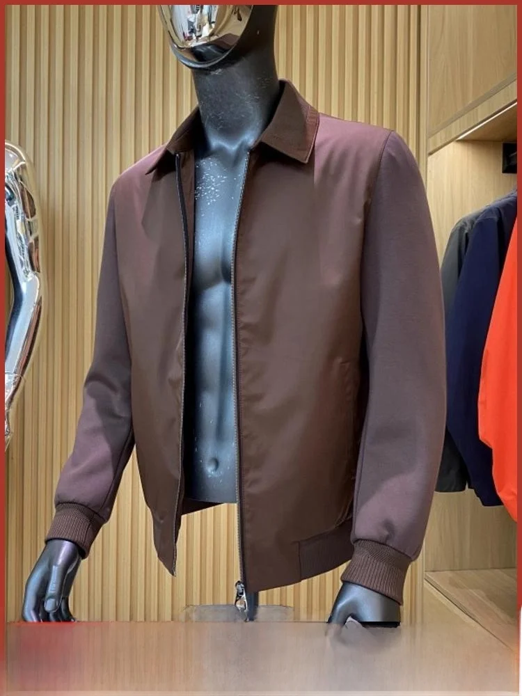 

Nylon Knitted Patchwork Men's Casual Busin Jaet Autumn Winter High End Color Lapel Coat Breathable Stand Fit