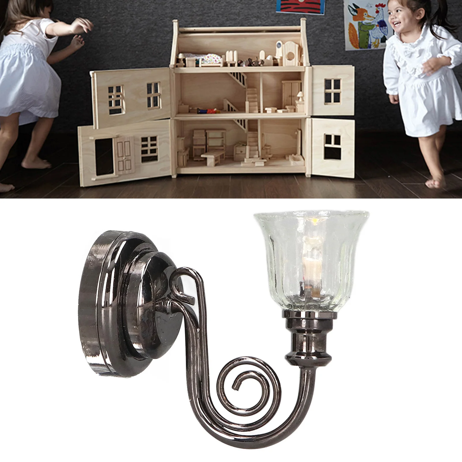 

Настенный светильник для кукольного домика 1:12, светодиодный, с теплым освещением, винтажный дизайн, металлический, миниатюрный, на батарейках