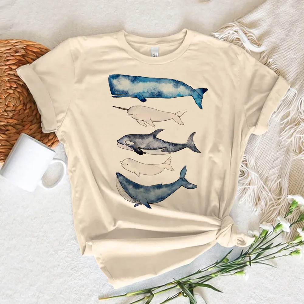 Whale Tee women Y2K summer comic t-shirts female 2000s anime comic clothes