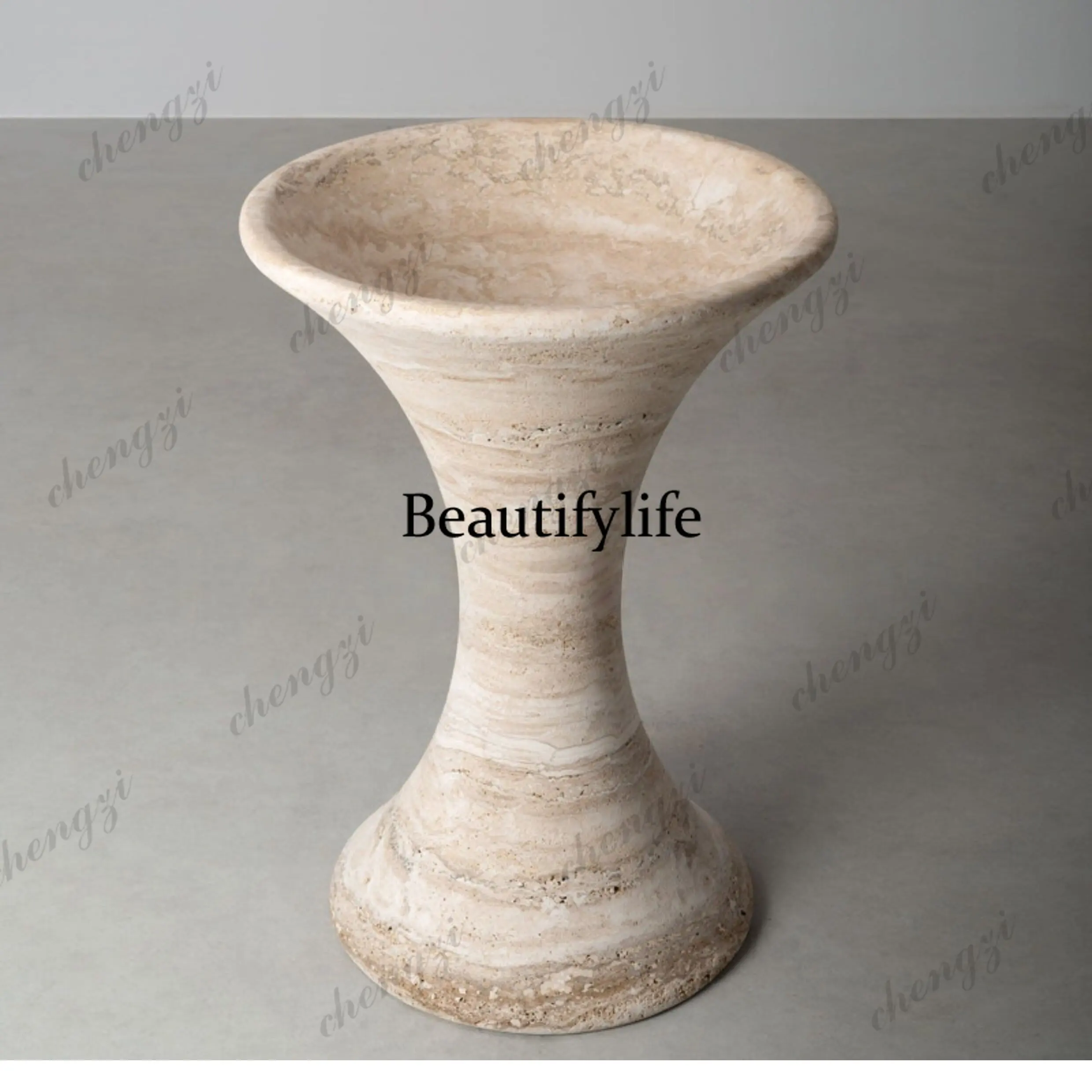 P37 natural marble light luxury integrated column basin hotel clubhouse bathroom independent floor type