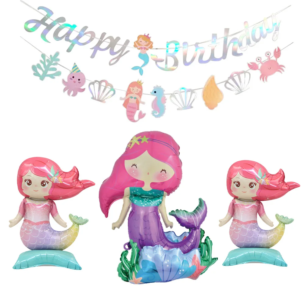 Meerjungfrauen-Partybanner-Girlande, stehender Meerjungfrauen-Ballon, Kinder-Mädchen-Geburtstagsdeko-Banner, Babyparty-Meerjungfrauen-Geburtstagsdekoration – Detail 1
