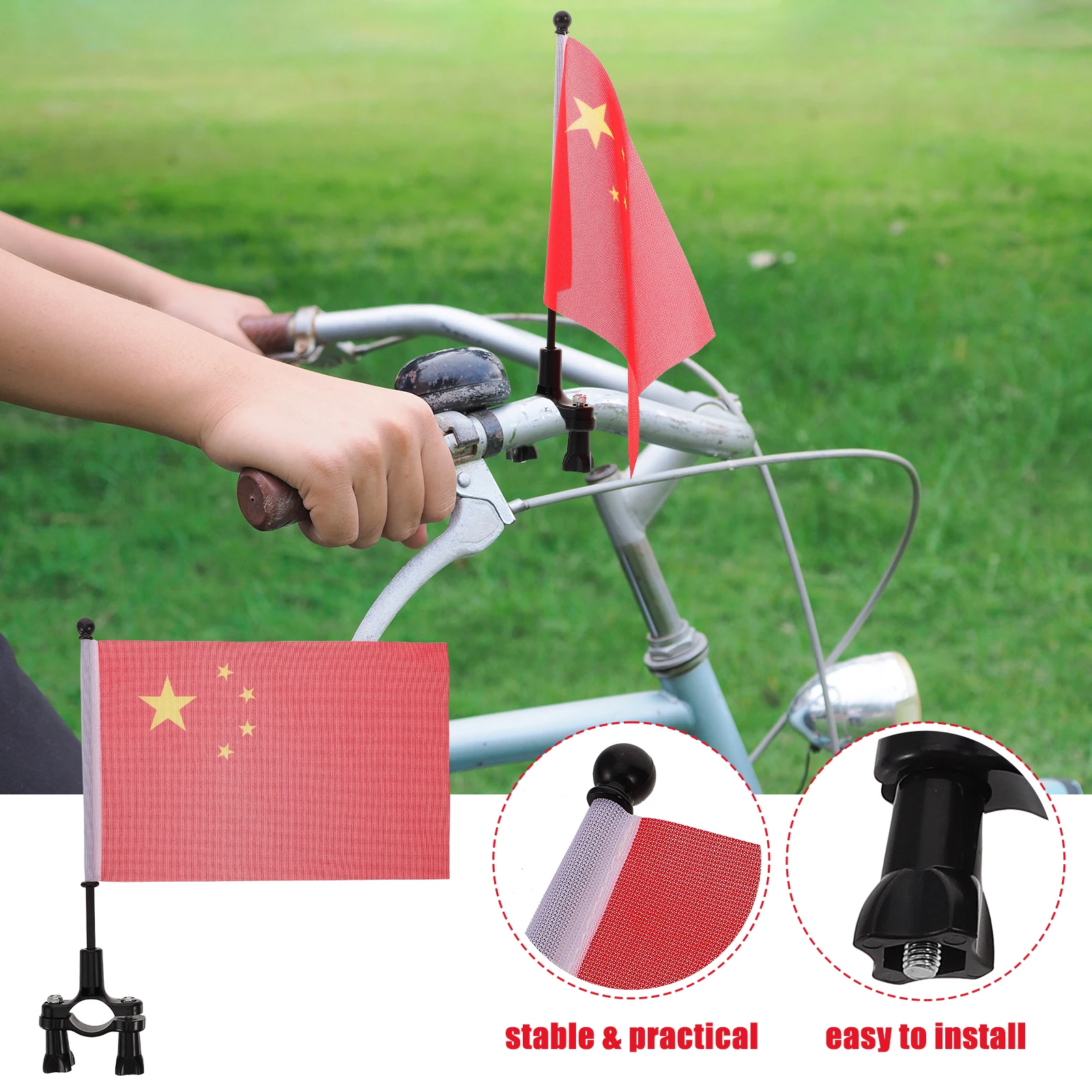 2Pcs Bright Color Bike Flag With Pole Durable Bicycle Handlebar Flag Stable Practical For Pet Watering Tool