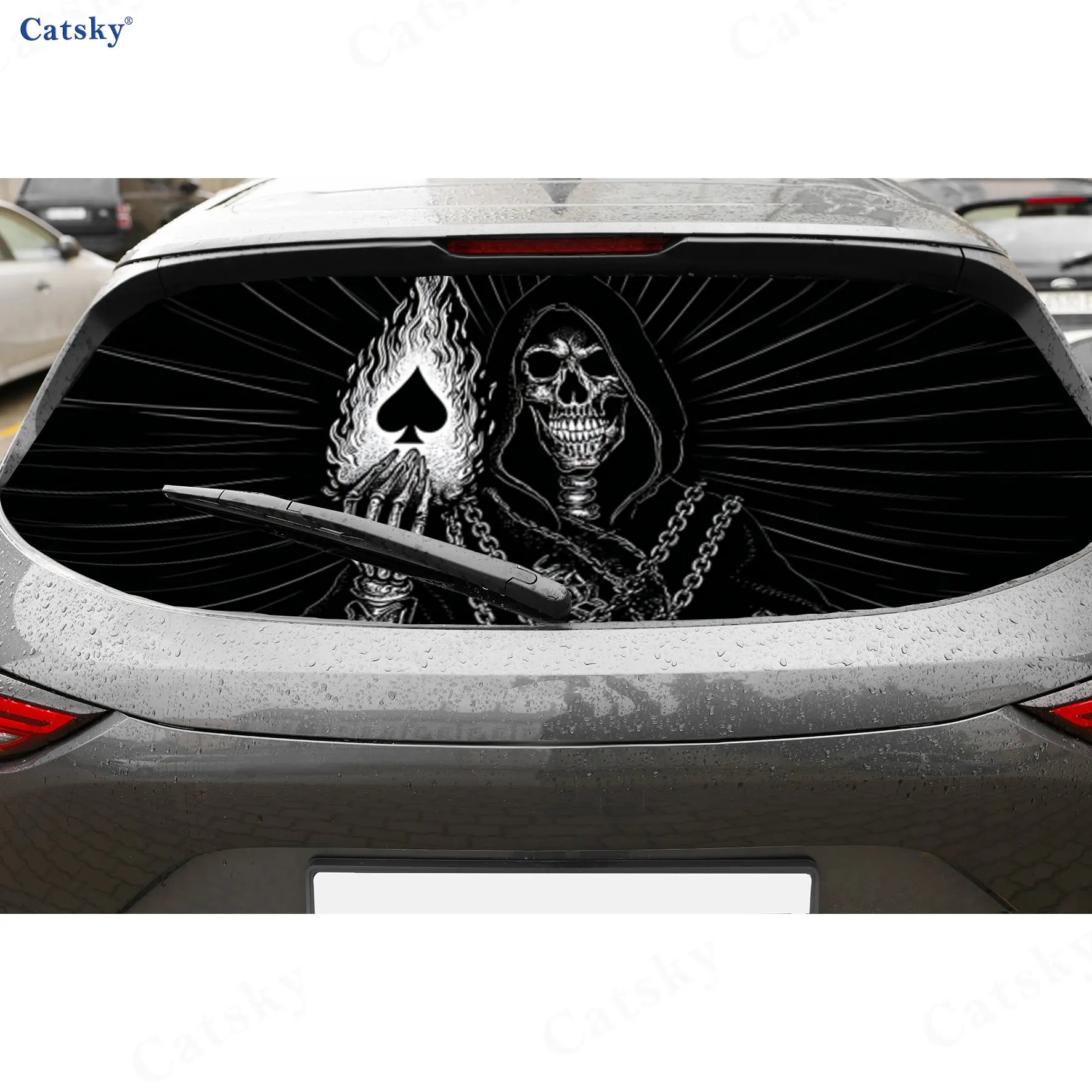 

Reaper Spade Poker Dark Adventure PVC Perforated Car Vinyl Wraps, Durable Car Rear Windshield Sticker, Waterproof Car Rear Windo