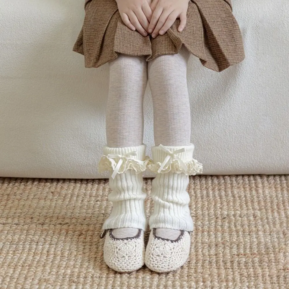 Polyester Girls Leg Warmers Knitted Texture Stretchy Fit Kids Sock Covers Thickened Fabric Lolita Calf Socks Autumn Winter Use