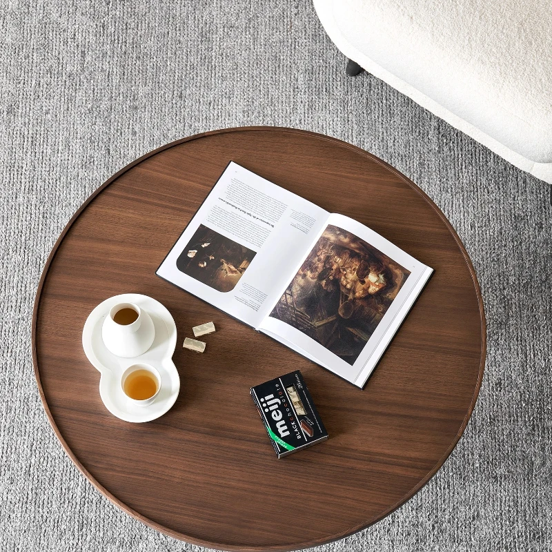 

Solid wood round coffee table living room marble designer tea table
