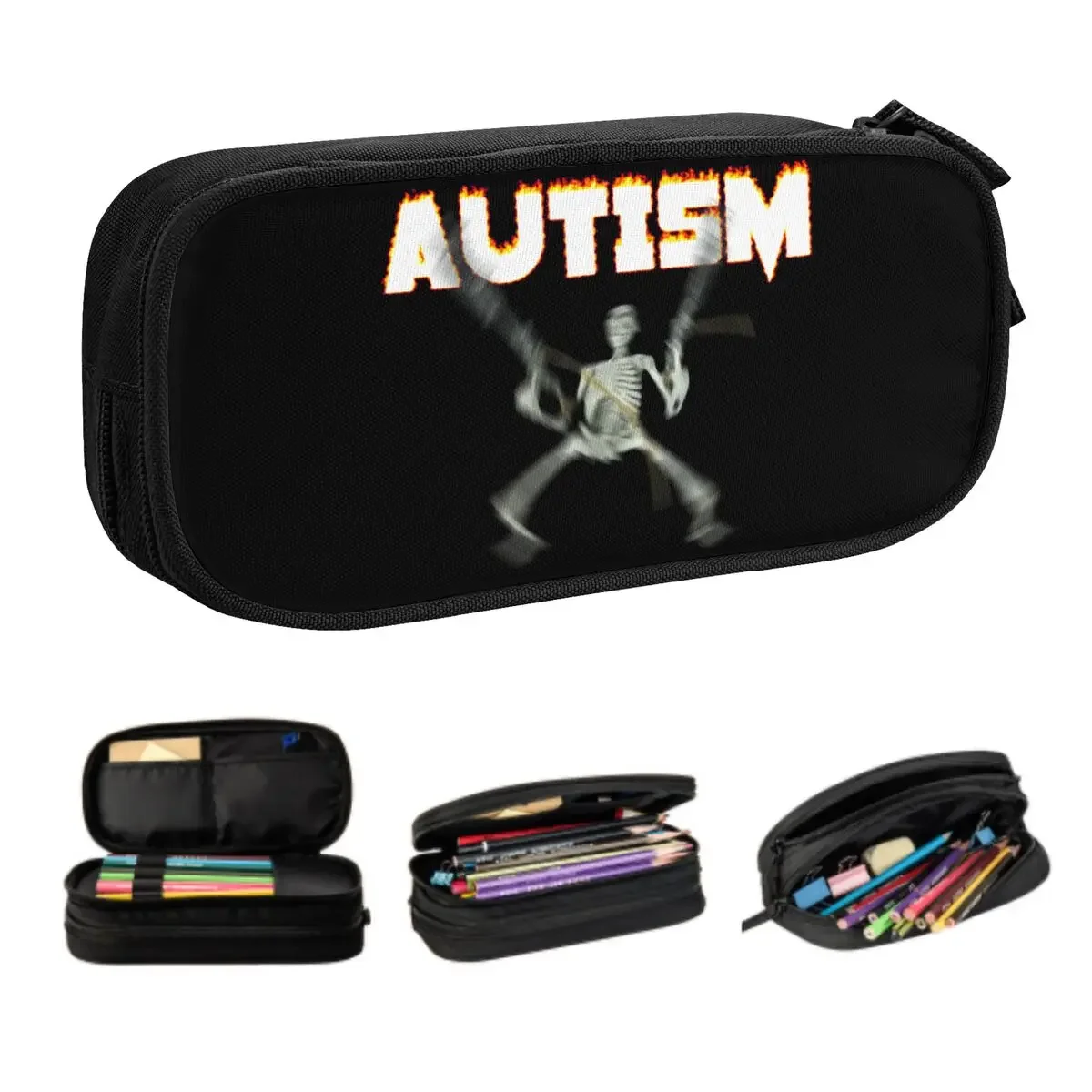 Custom Autism Skeleton Meme Cute Pencil Case Girls Boys Large Capacity Pencil Bag School Supplies