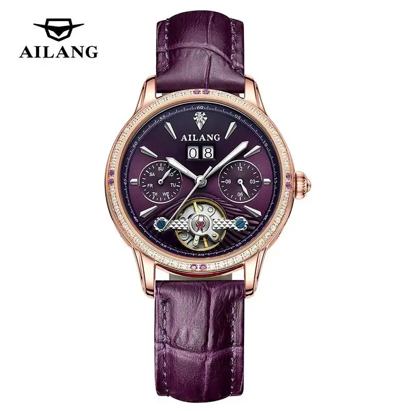 AILANG 8302 Fashion Women's Automatic Mechanical Watch Calendar Vintage Leather Strap Mechanical Watches for Woman reloj mujer