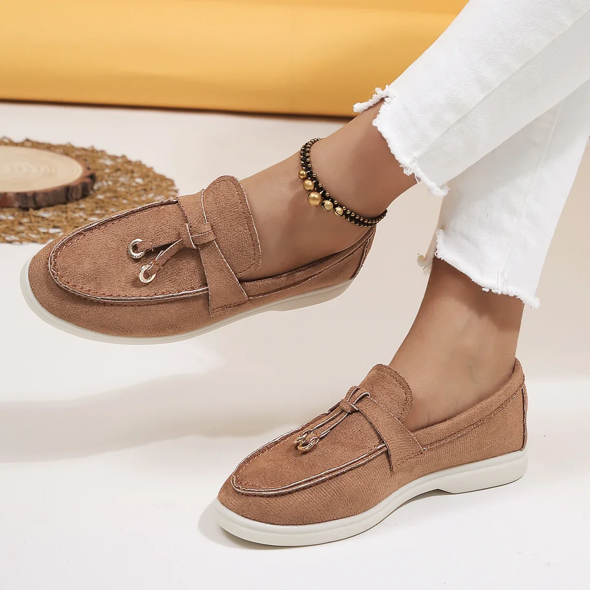 New Lefu Shoes Women's Soft Leather Retro Lazy Man Step on Thick Sole Flat Bottom Comfortable Single Shoe