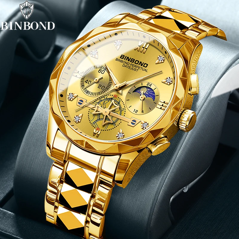 BINBOND Top Brand Business Men\'s Watches Classic Diamond Scale Dial Luxury Quartz Wrist Watch Waterproof Luminous Men Watch New