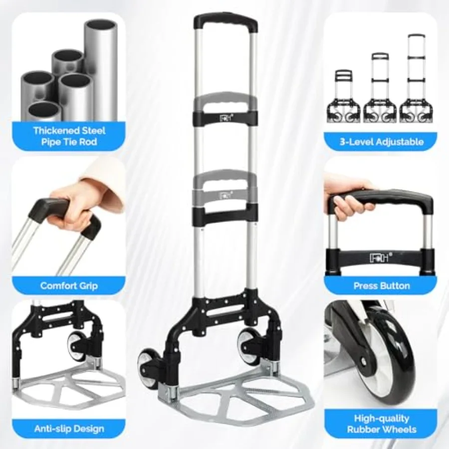 Folding Hand Truck Aluminum Portable Folding Hand Cart 165lbs Capacity Hand Cart and Dolly Ideal for Home Auto Office Travel Us view 6