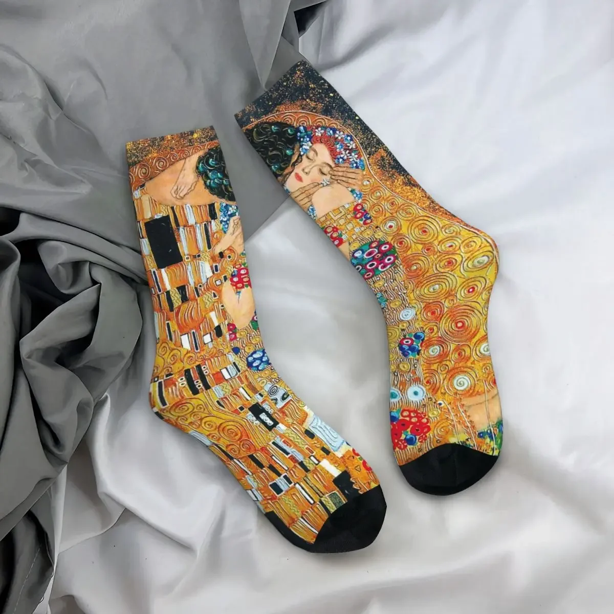 Gustav Klimt De Kus Sokken Harajuku Hoge Kwaliteit Kousen Het hele seizoen Lange Sokken Accessoires voor Man's Vrouw Verjaardagscadeau