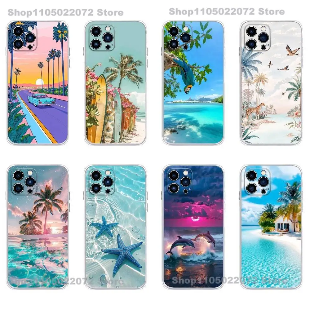 

Sea Tropical Palm Trees Beach Phone Case For IPhone17,16,16E,15,14,13,12,11 Pro Max XR XS Max Plus Cute INS Cover Case