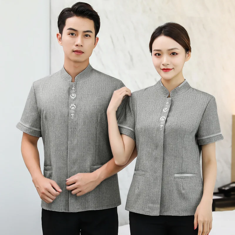 

Wholesale Supply Cleaning Service Uniform Short-Sleeved Summer Clothes Linen Breathable Office Building Hotel Room Attendant Cle