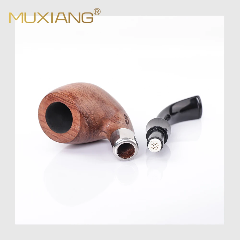 One pipe body with three interchangeable colored pipe tips sandalwood tobacco pipe Father gift acrylic curved handle 9mm channel