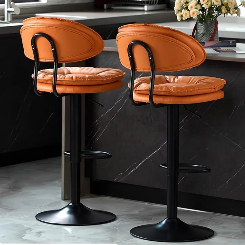 

Luxury Foot Bar Stools Retro Living Room Nordic Leather Swivel Counter Kitchen Island Yellow Taburete Alto Furniture