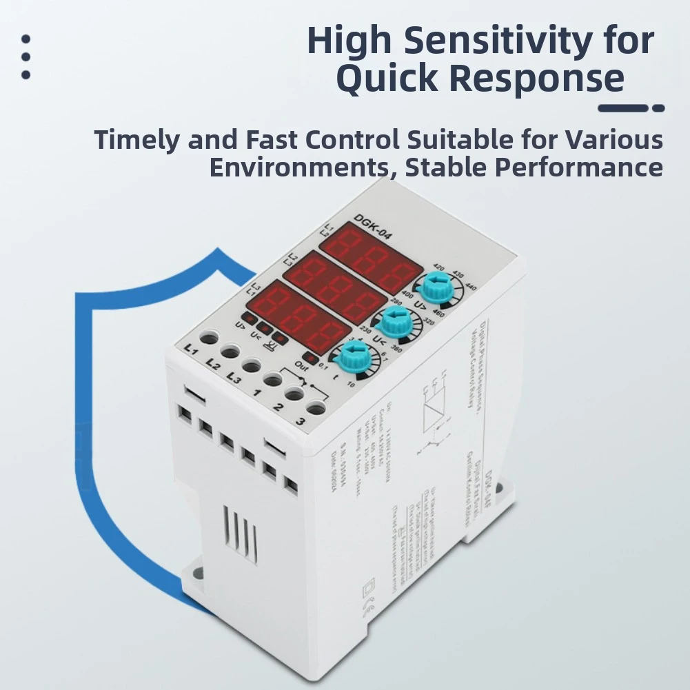 DGK-04 3-Phase 380V Relay Adjustable Voltage Protective Device Protector Relay Voltage Setting Relay Failure Voltage Protection