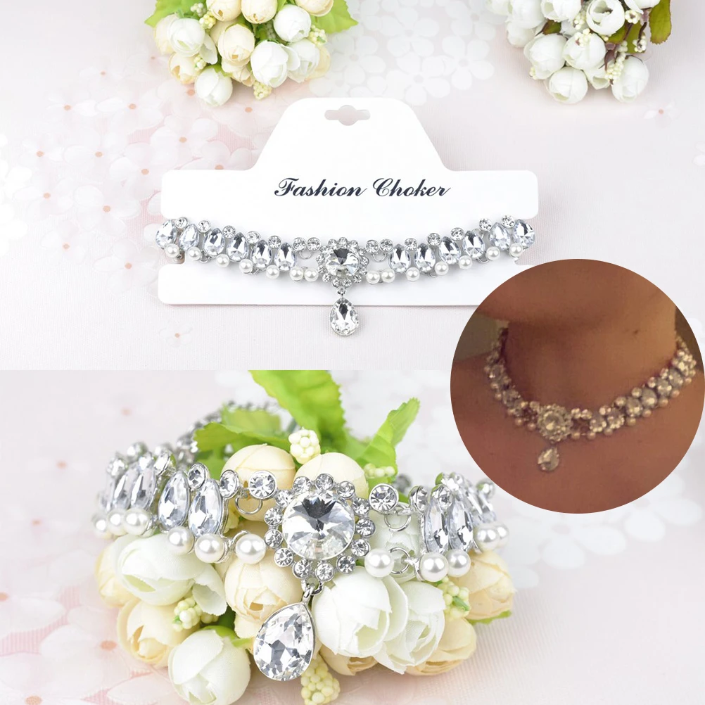

Pearl Necklace Sparkling Crystal Women Neck Decoration Choker Women Bridal Wedding Party Gift Rhinestone Jewelry Necklaces