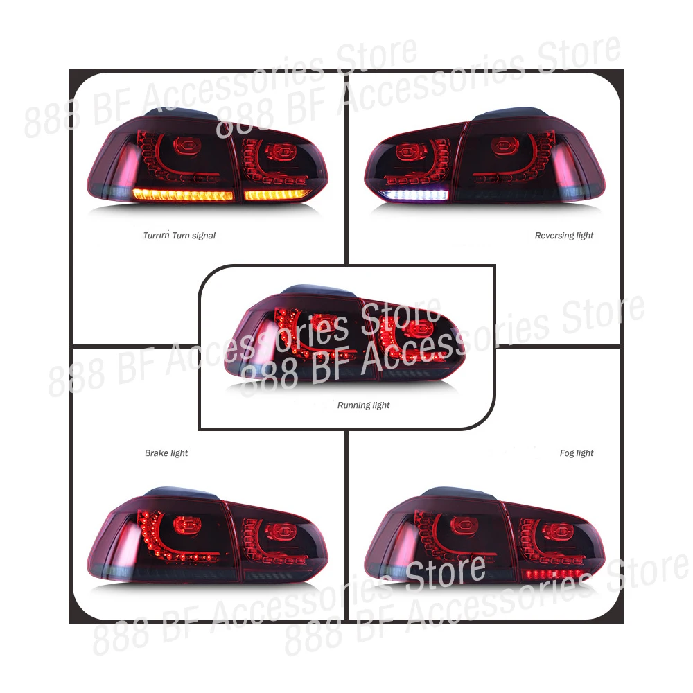LED Taillights for VW Golf6 Mk6 R20 2008-2013 Plug Play DRL Reverse Brake Turning Signal Car Rear Light Assembly Modifying Parts