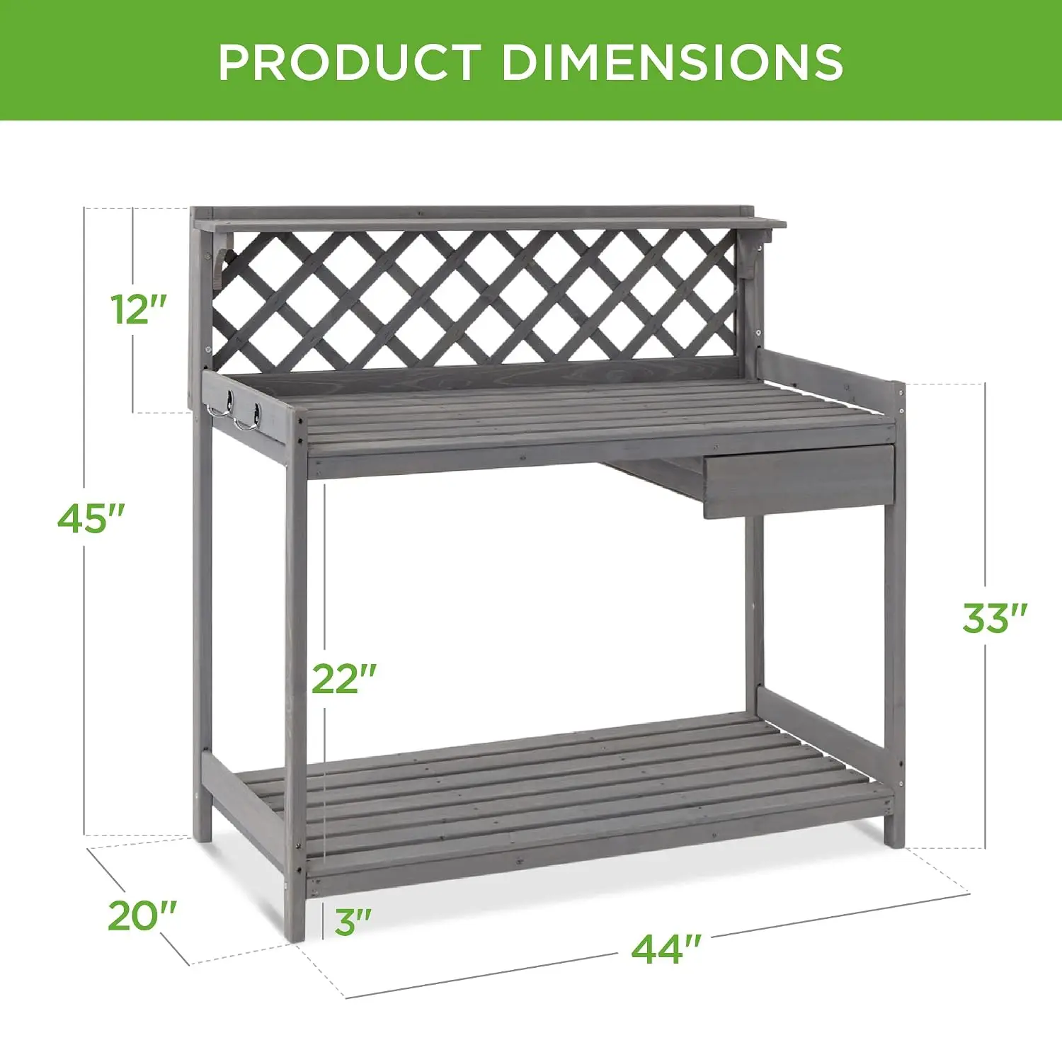 Outdoor Garden Potting Bench, Wooden Workstation Table w/Cabinet Drawer, Open Shelf, Lower Storage, Lattice Back -, Customized
